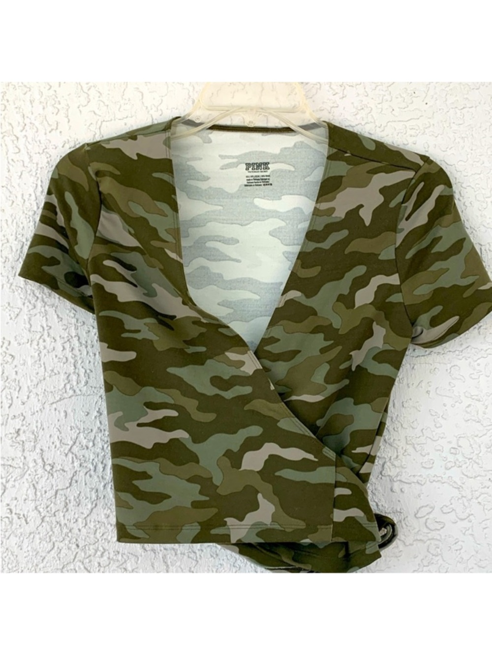 PINK Victoria's Secret Olive Camo Wrap Crop Top Size Medium